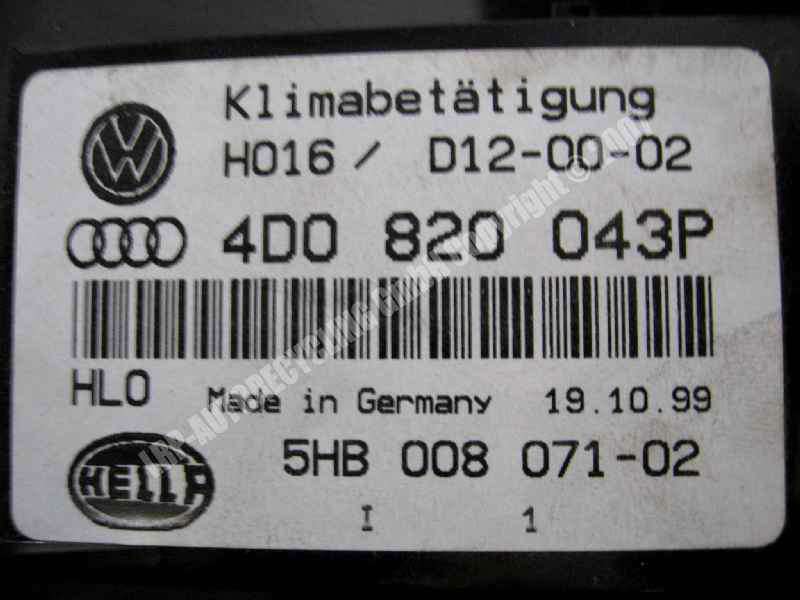 Audi A8 D2 4D Heizungsregulierung Klimabedienteil 4D0820043P 5HB00807102 BJ1999